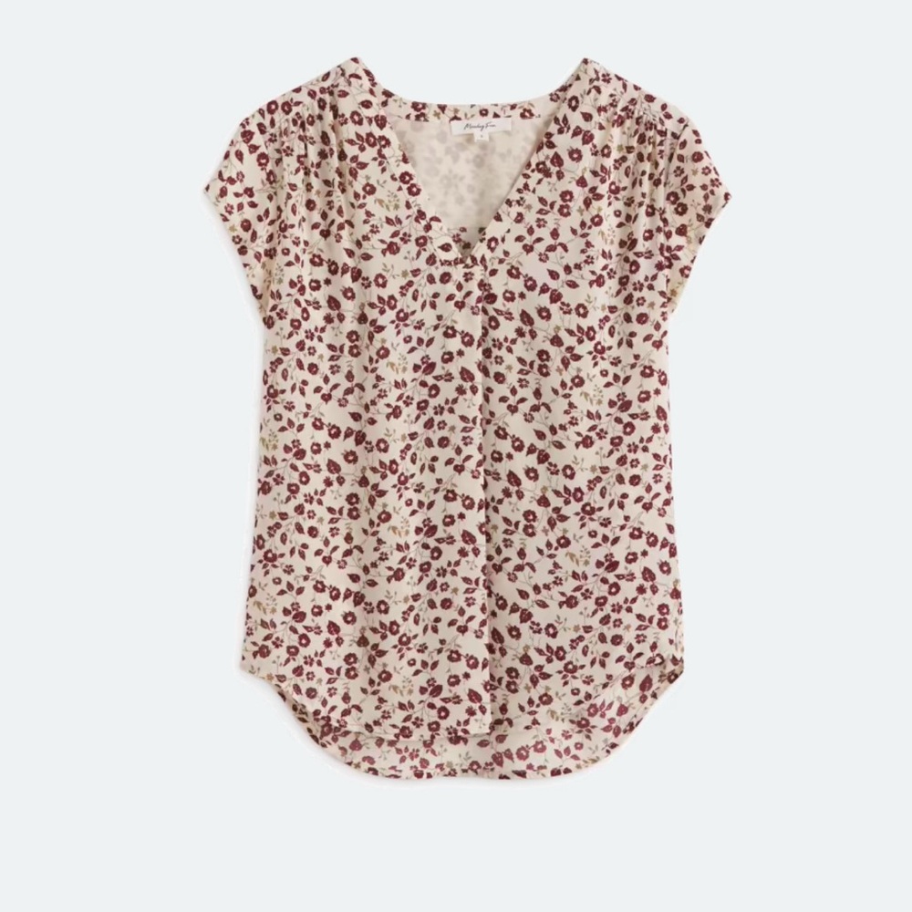 Monday Fun Chic V-Neck Floral Blouse in Cream and Hues of Red